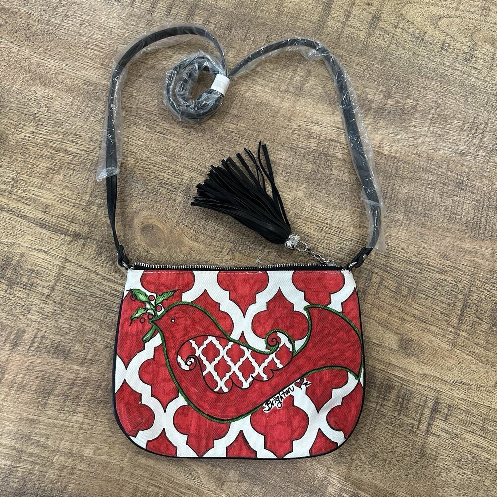 Brighton Love Dove Pouch Bird Canvas Crossbody Red White Shoulder Bag Purse NEW